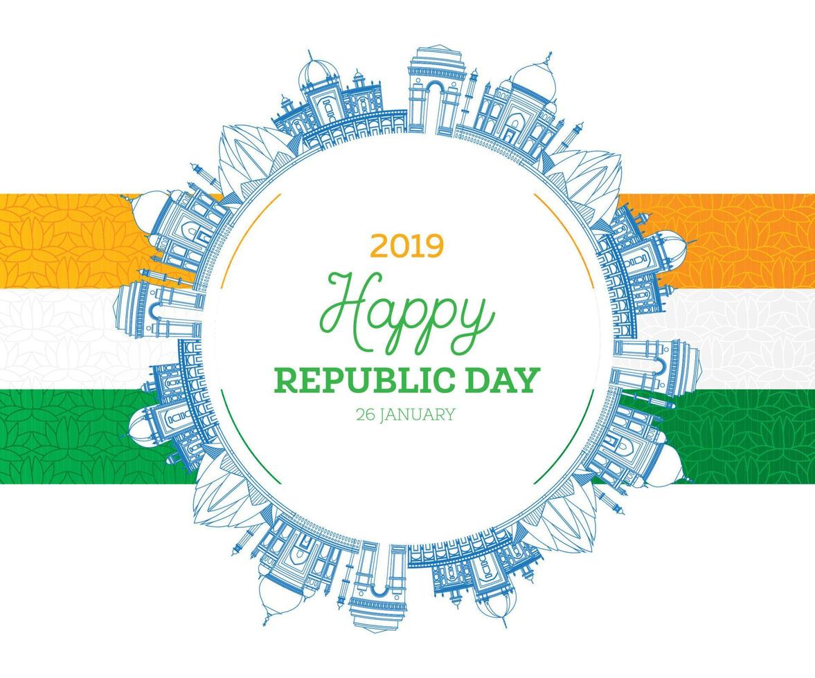 día de la república en la india. 26 de enero y bandera india vector