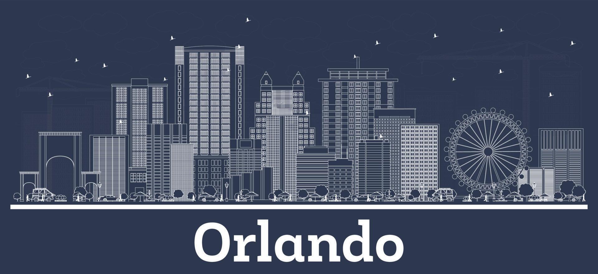 Outline Orlando Florida City Skyline with White Buildings. vector