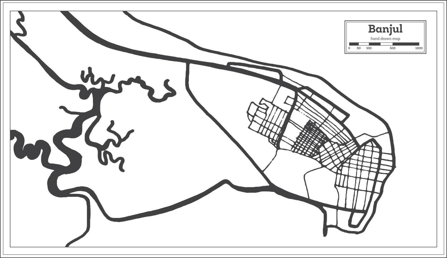 Banjul Gambia City Map in Retro Style. Outline Map. vector