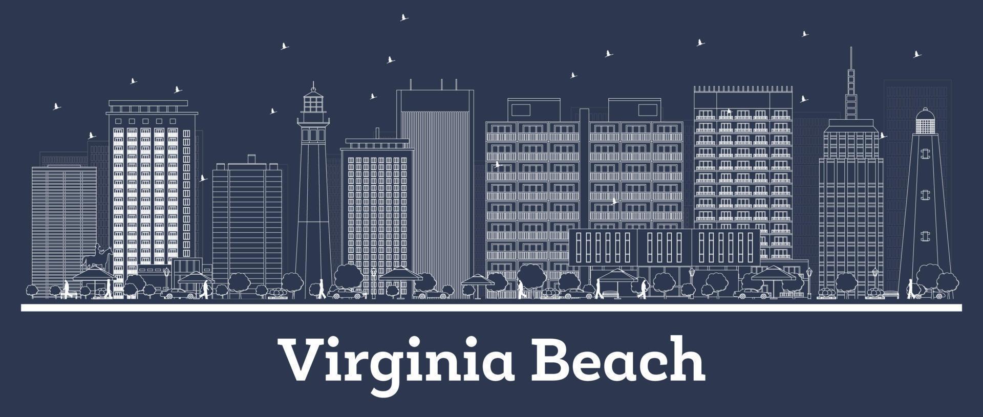 Outline Virginia Beach Virginia City Skyline with White Buildings. vector