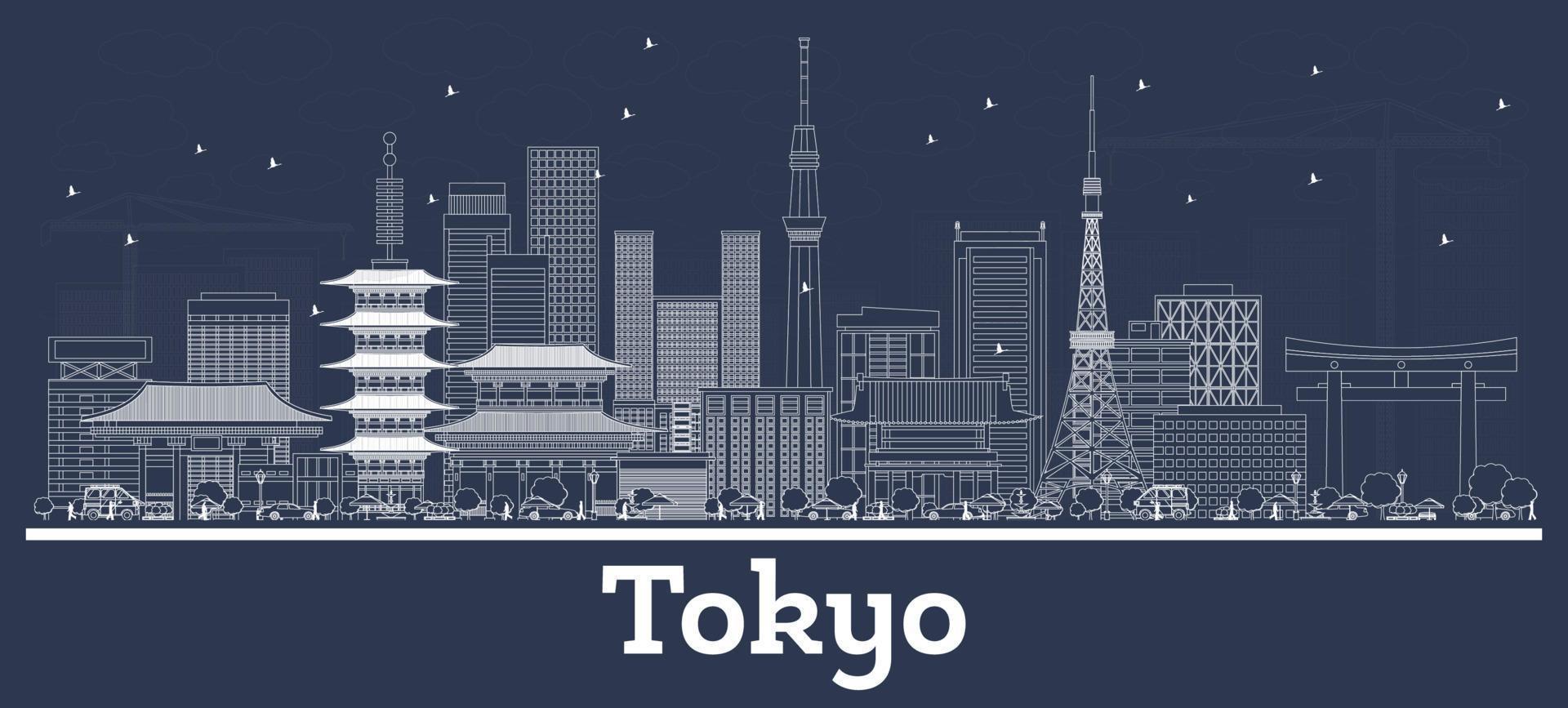 Outline Tokyo Japan City Skyline with White Buildings. vector