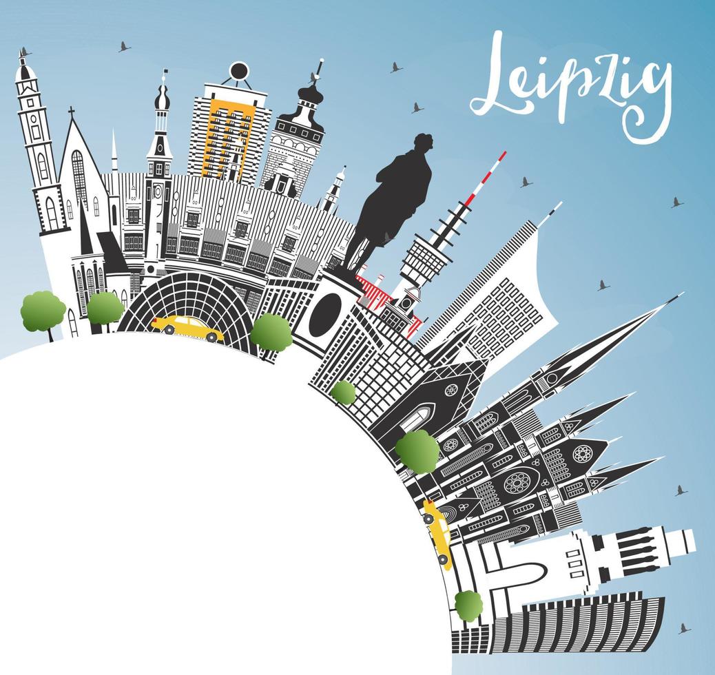 Leipzig Germany City Skyline with Gray Buildings, Blue Sky and Copy Space. vector