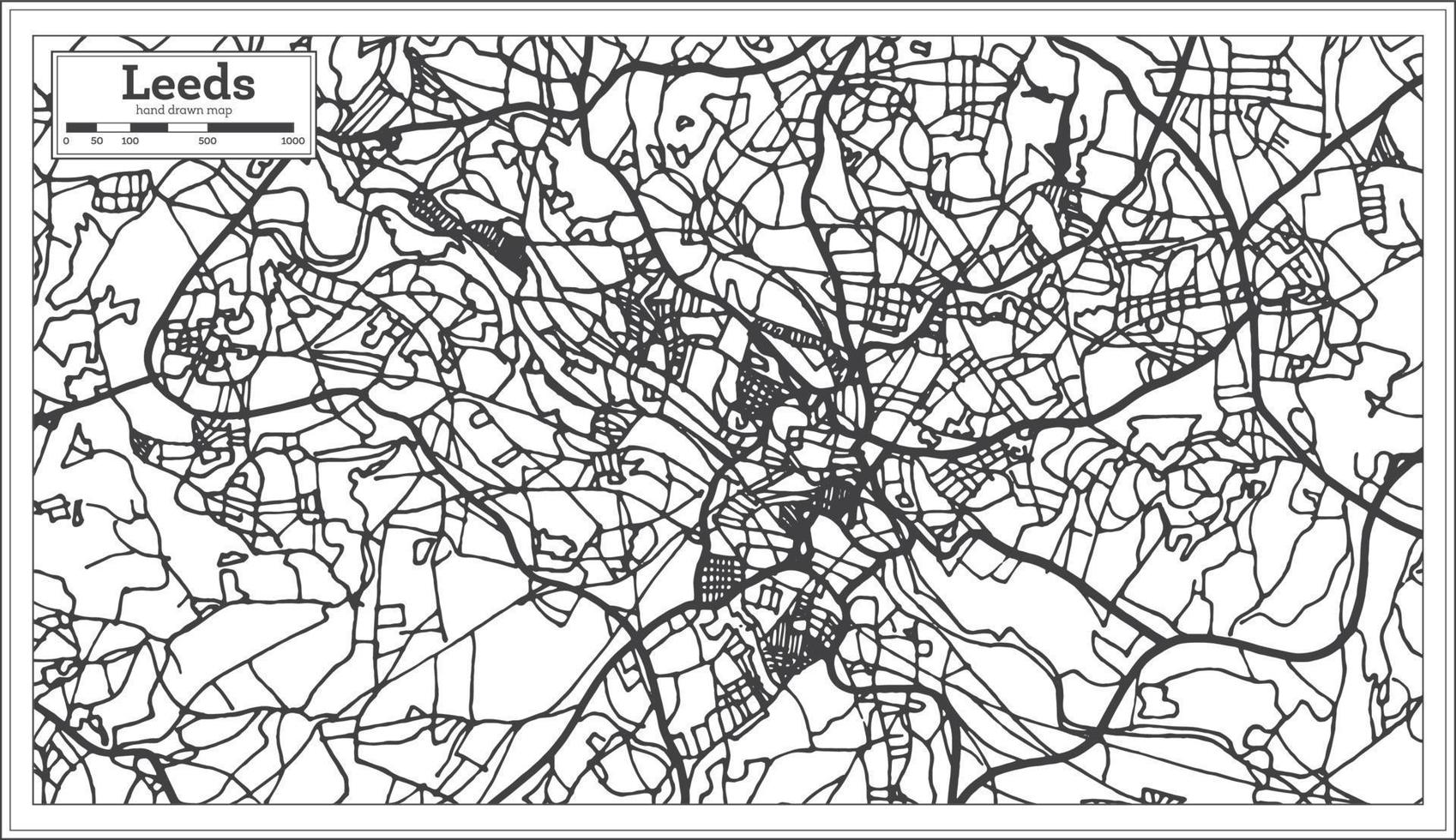 mapa de la ciudad de leeds inglaterra en estilo retro. esquema del mapa. vector