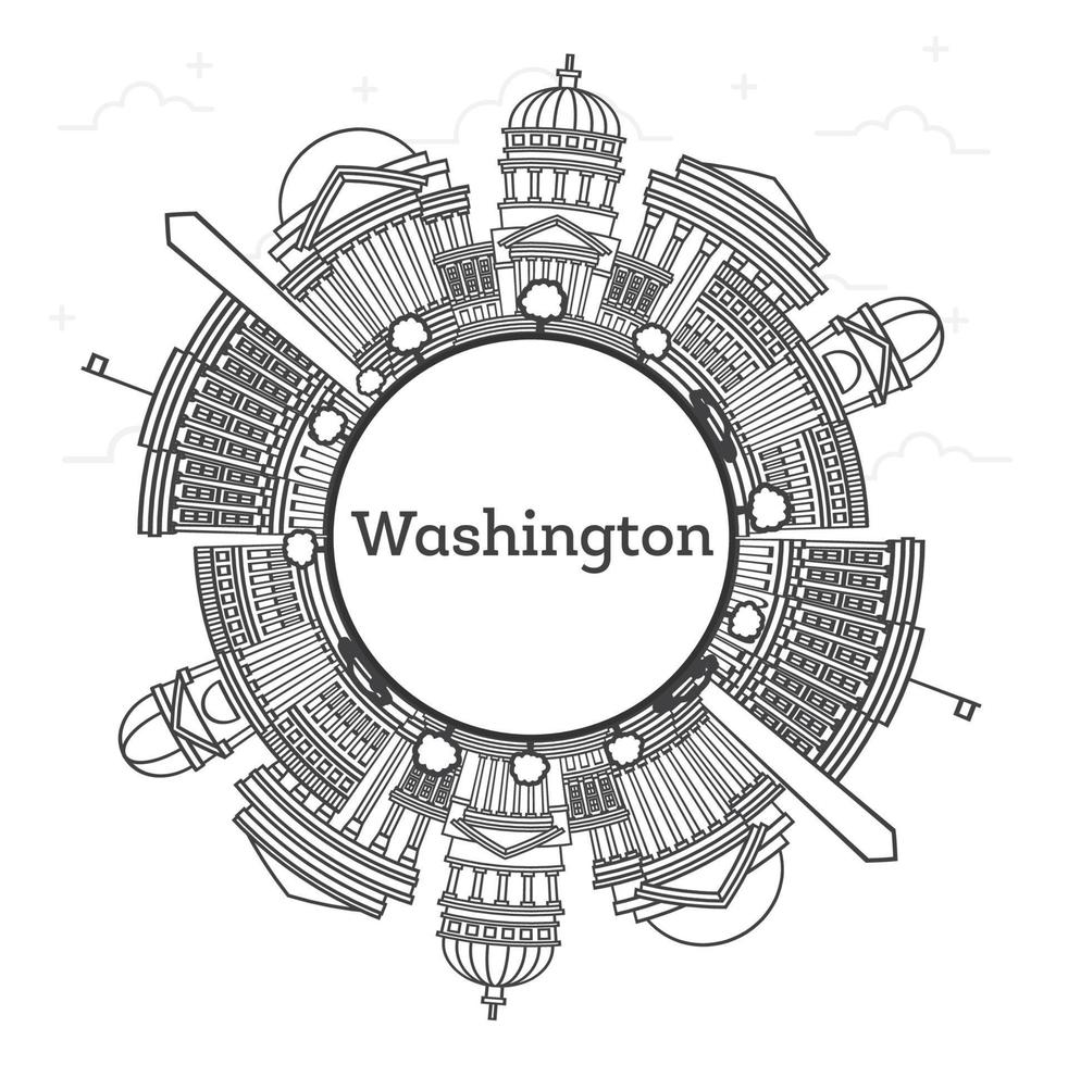 Outline Washington DC USA City Skyline with Modern Buildings and Copy Space Isolated on White. vector
