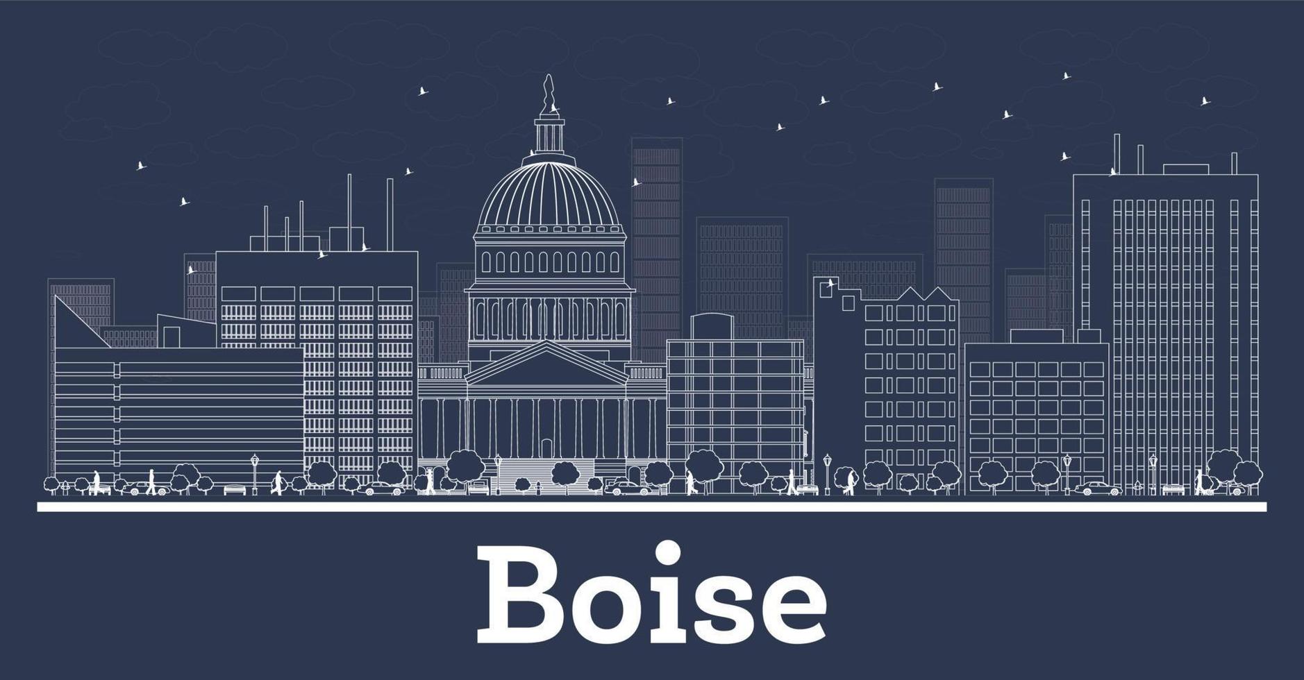Outline Boise Idaho City Skyline with White Buildings. vector