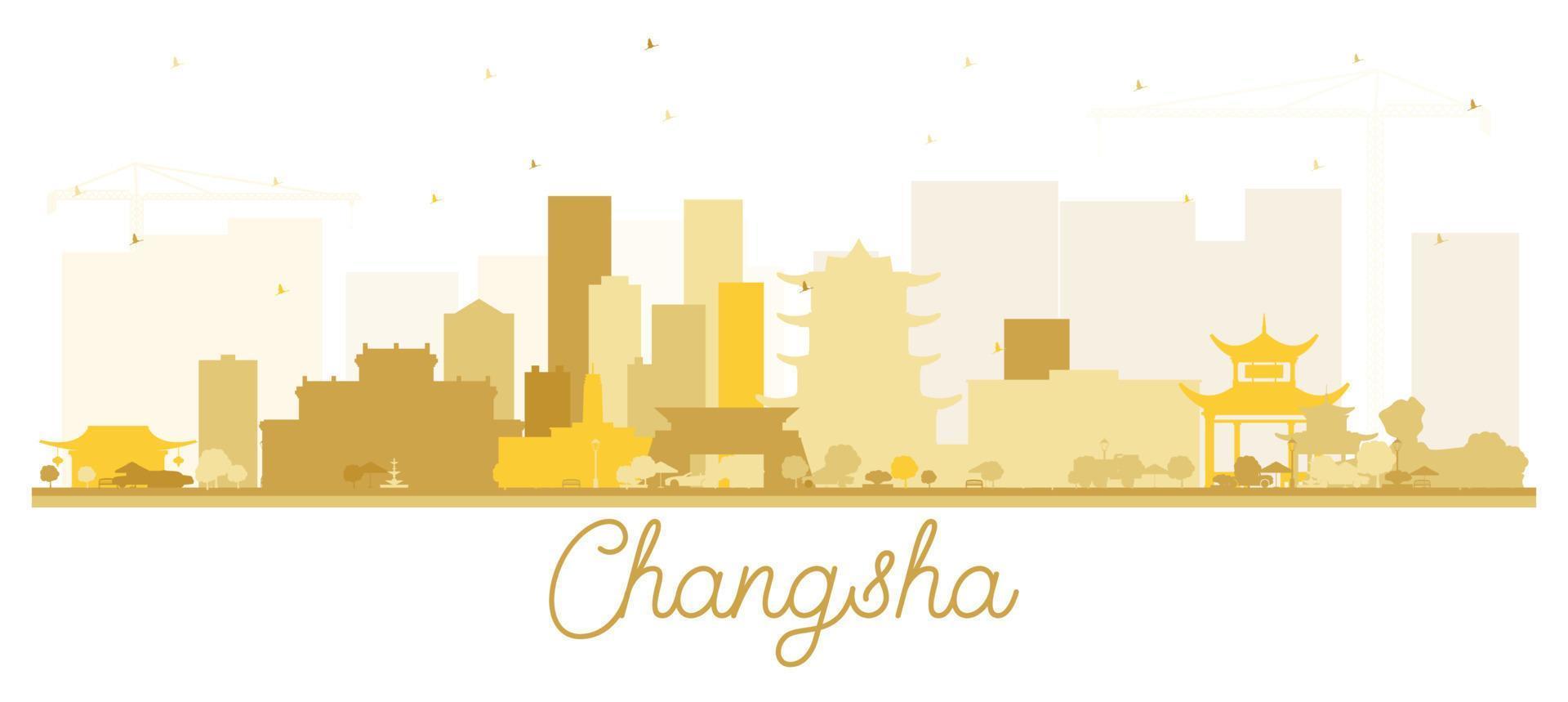 silueta del horizonte de la ciudad china de changsha con edificios dorados aislados en blanco. vector