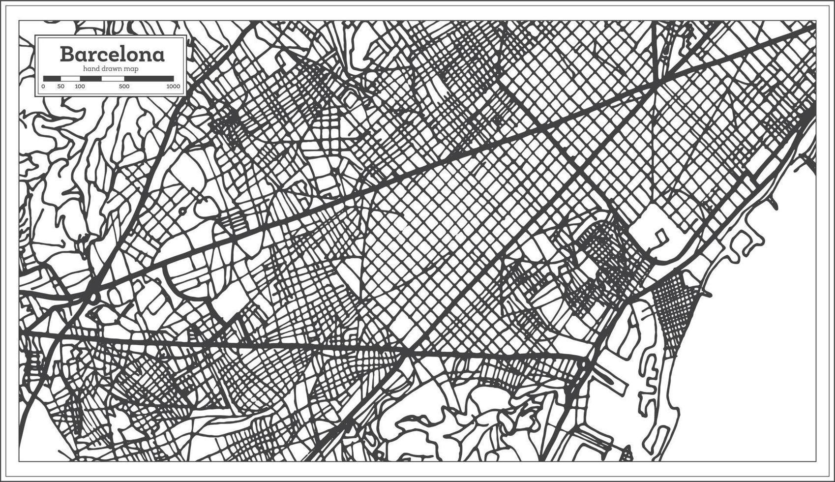 mapa de la ciudad de barcelona españa en estilo retro. esquema del mapa. vector