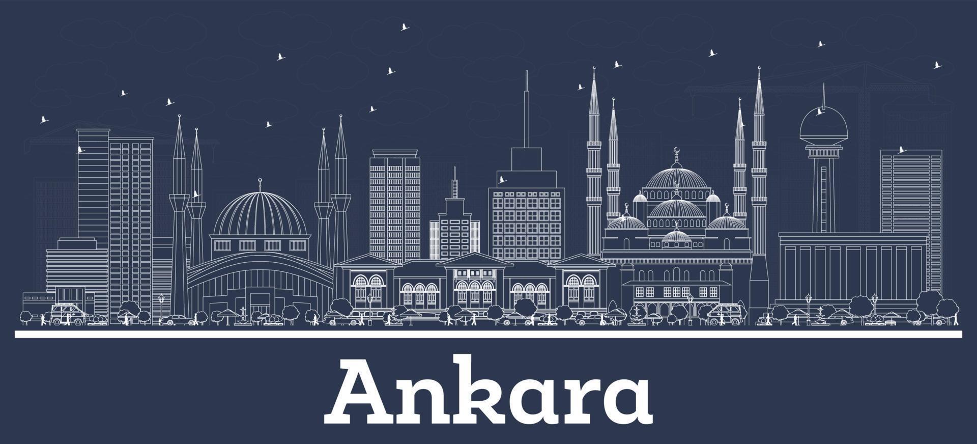 delinear el horizonte de la ciudad de ankara, turquía, con edificios blancos. vector