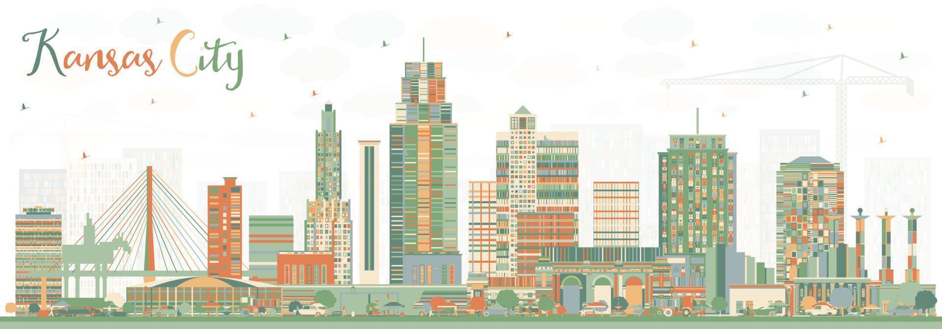 Kansas City Missouri Skyline with Color Buildings. vector