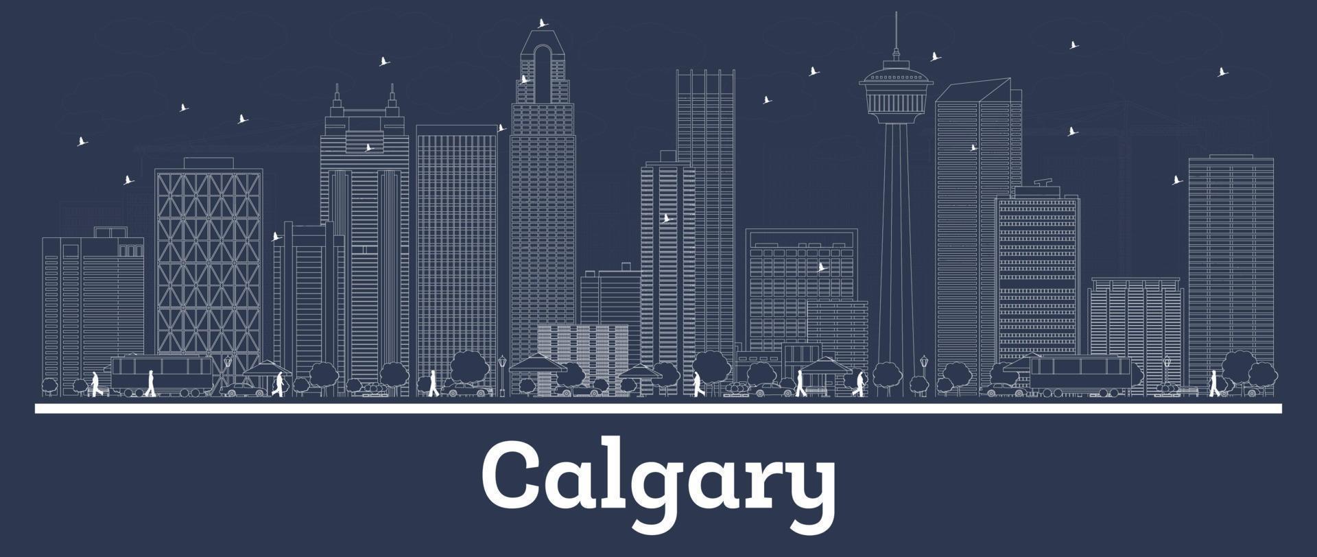 Outline Calgary Canada City Skyline with White Buildings. vector