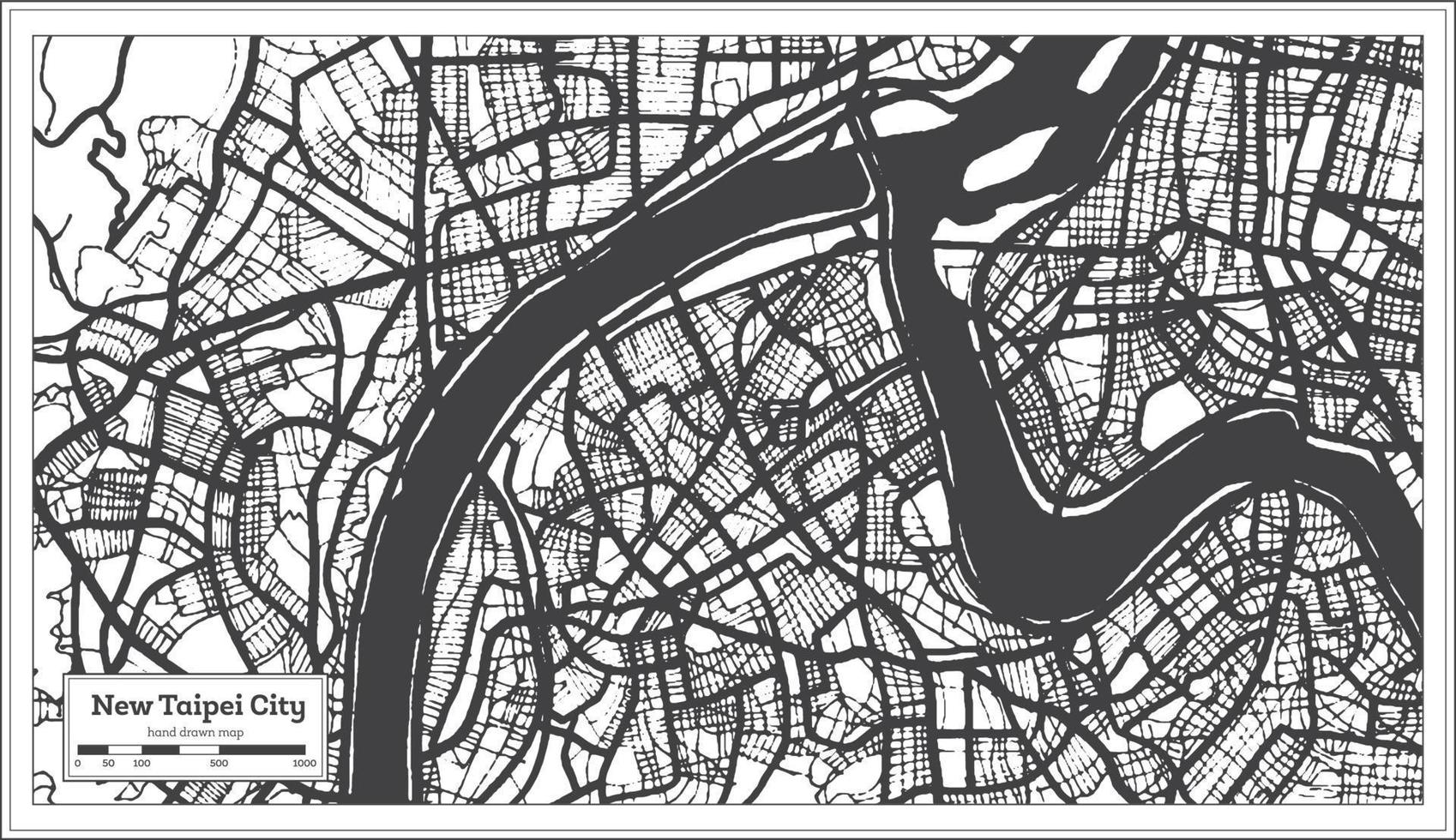 New Taipei City Taiwan Indonesia City Map in Black and White Color. Outline Map. vector