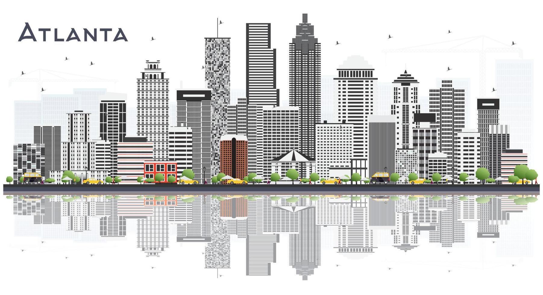 Atlanta Georgia USA City Skyline with Gray Buildings Isolated on White. vector