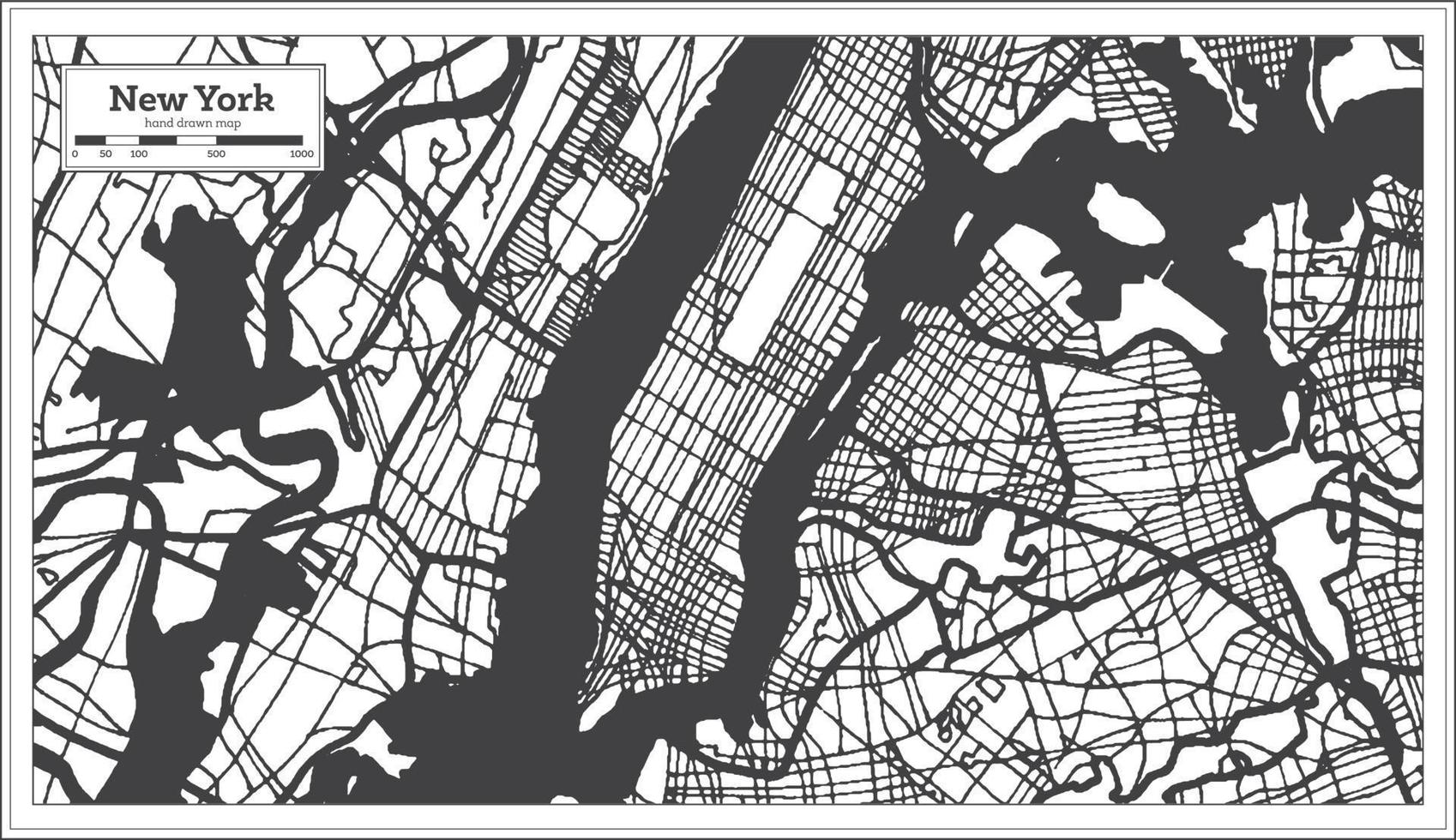 New York USA City Map in Black and White Color. vector