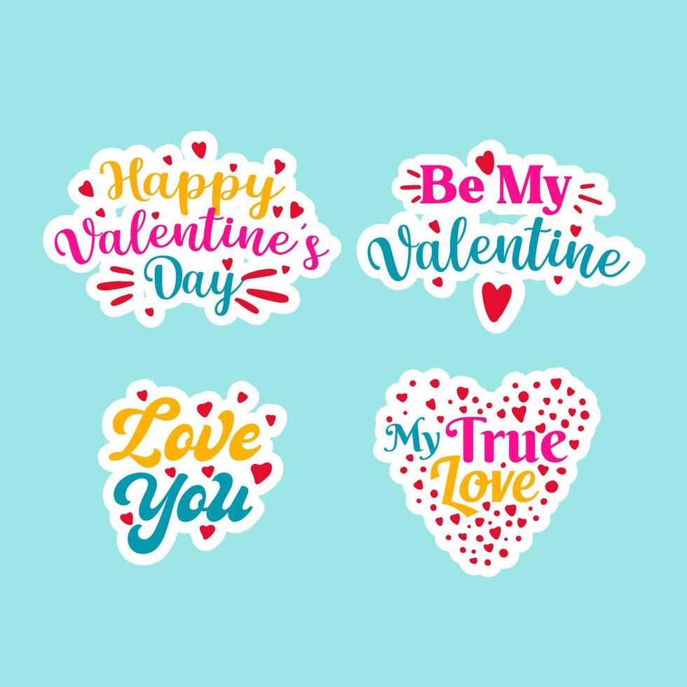 Set of lettering stickers for Valentine's Day celebration vector