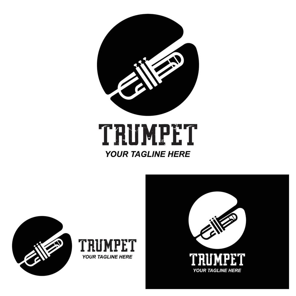 diseño de logotipo de trompeta, generar melodía, ilustración de boceto de vector de instrumento musical