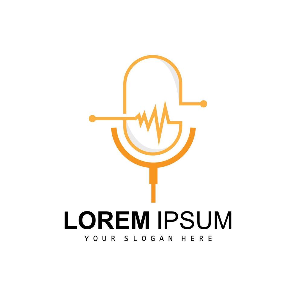logotipo de podcast de radio, ilustración de micrófono, diseño de vector de insignia de icono de sello