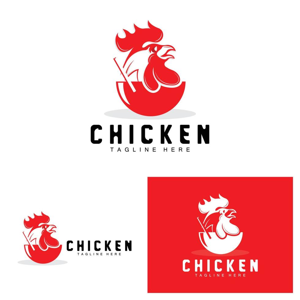 diseño de logotipo de barbacoa de pollo a la parrilla, vector de cabeza de pollo, marca de la empresa