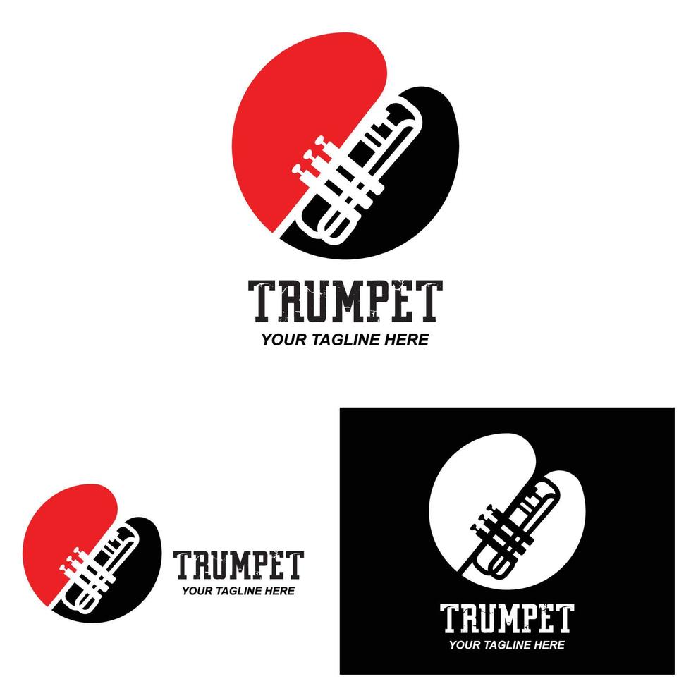 diseño de logotipo de trompeta, generar melodía, ilustración de boceto de vector de instrumento musical