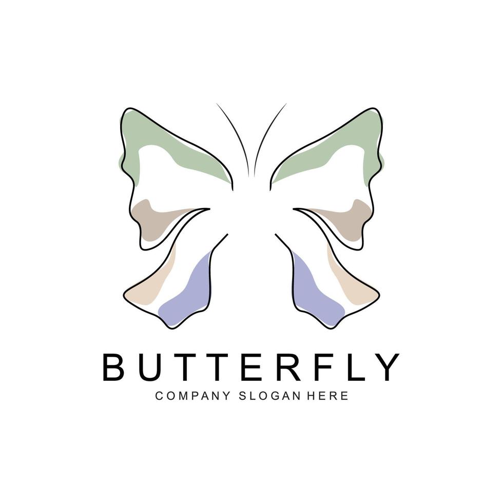 diseño de logotipo de mariposa, hermoso animal volador, ilustración de icono de marca de empresa, serigrafía, salón vector