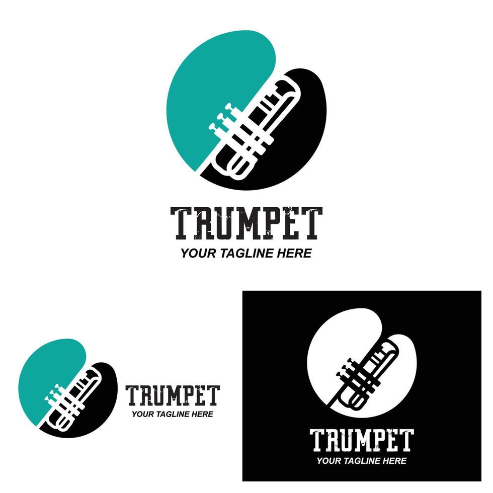 diseño de logotipo de trompeta, generar melodía, ilustración de boceto de vector de instrumento musical