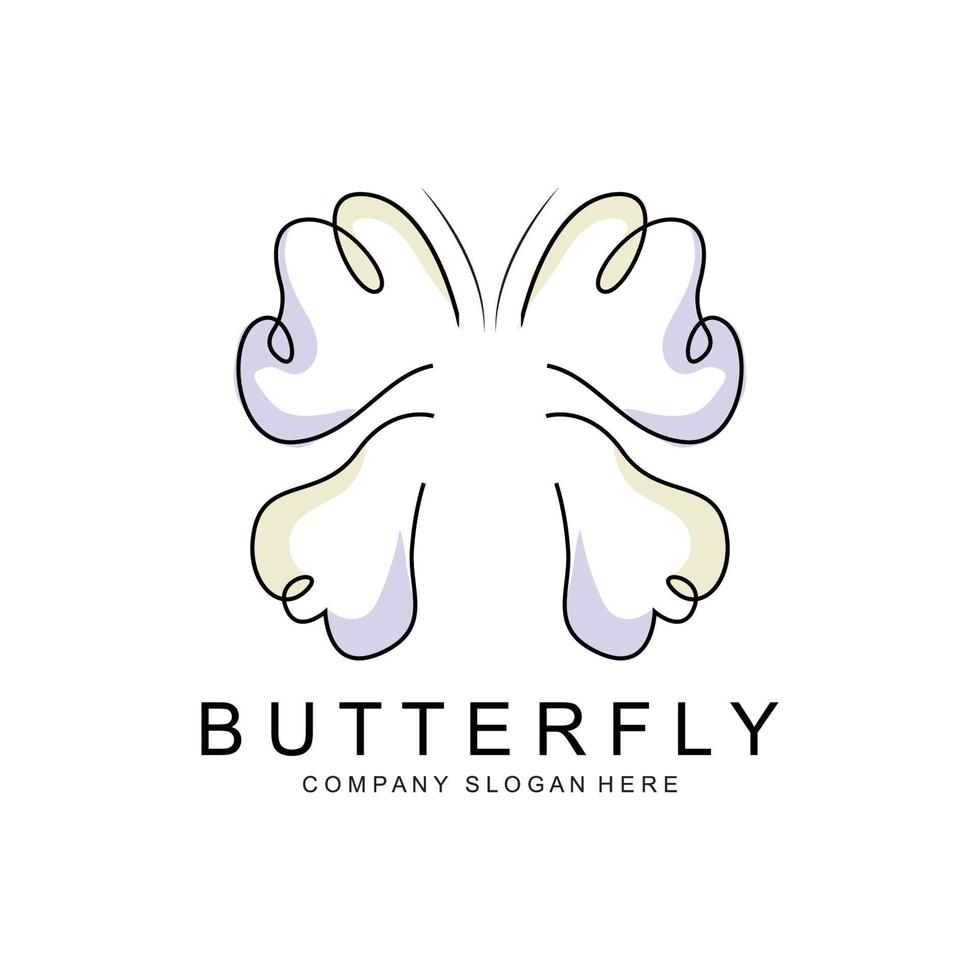 diseño de logotipo de mariposa, hermoso animal volador, ilustración de icono de marca de empresa, serigrafía, salón vector