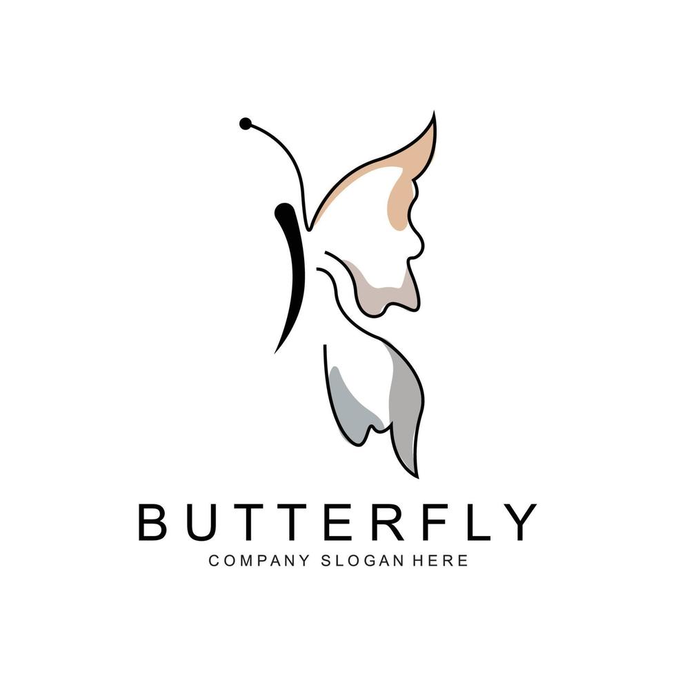 diseño de logotipo de mariposa, hermoso animal volador, ilustración de icono de marca de empresa, serigrafía, salón vector