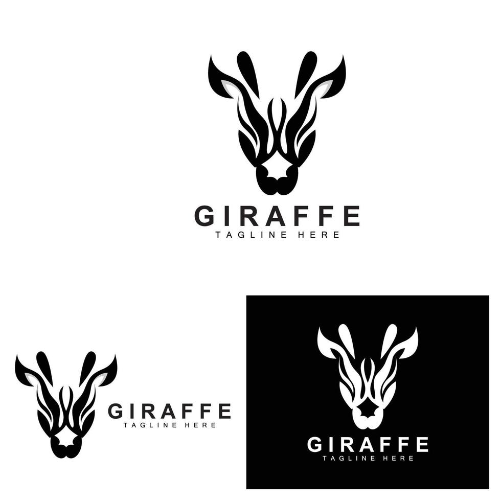 Giraffe Logo Design, Giraffe Head Vector Silhouette, High Neck Animal, Zoo, Tattoo Illustration, Product Brand