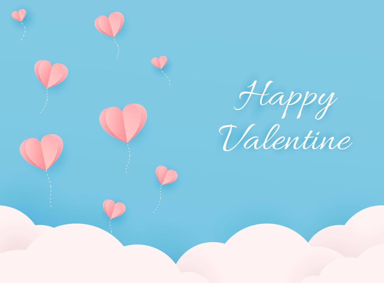 Valentine Day background with heart flying elements. Valentine day heart in paper cut style. Vector illustration.