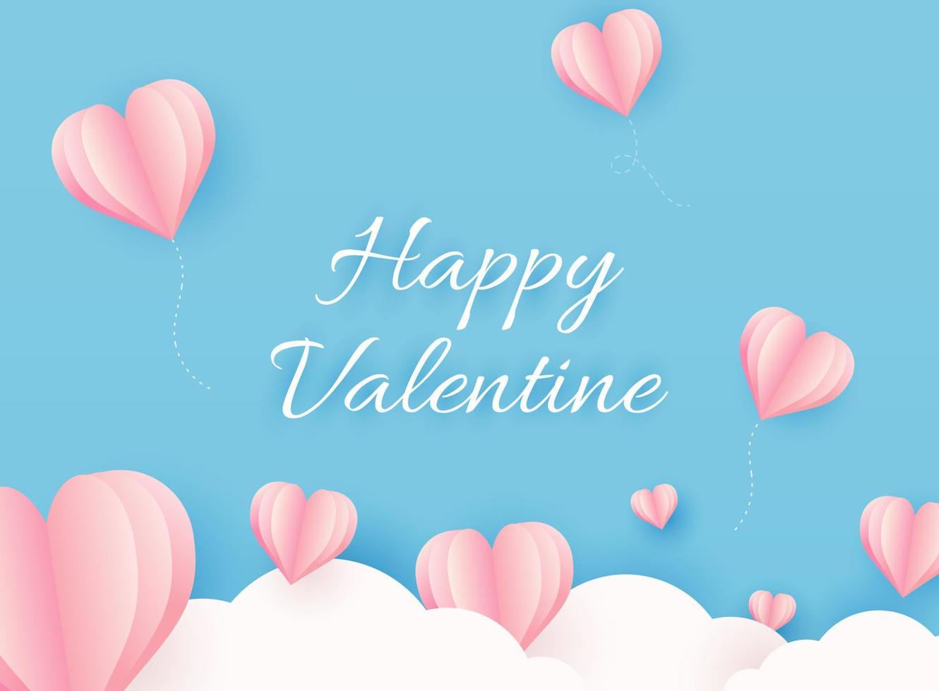 Valentine Day background with heart flying elements. Valentine day heart in paper cut style. Vector illustration.