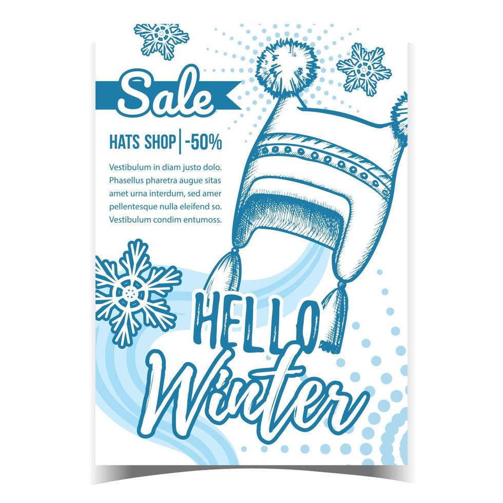 Hello Winter Hats Shop Sale Promo Banner Vector