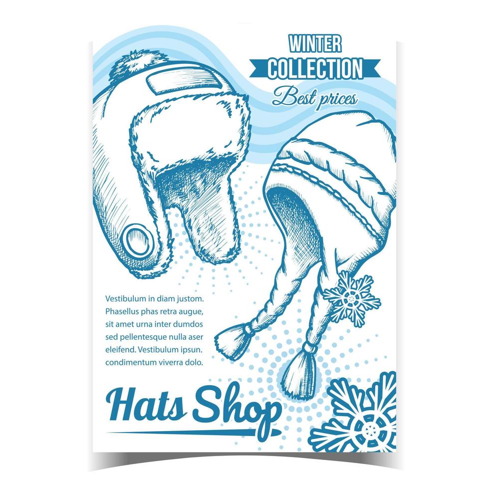 Hats Shop Winter Sale Advertising Banner Vector