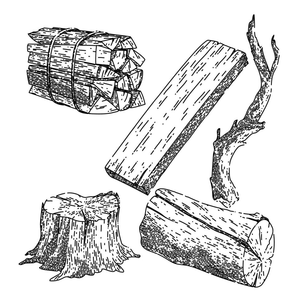 wood log set sketch hand drawn vector