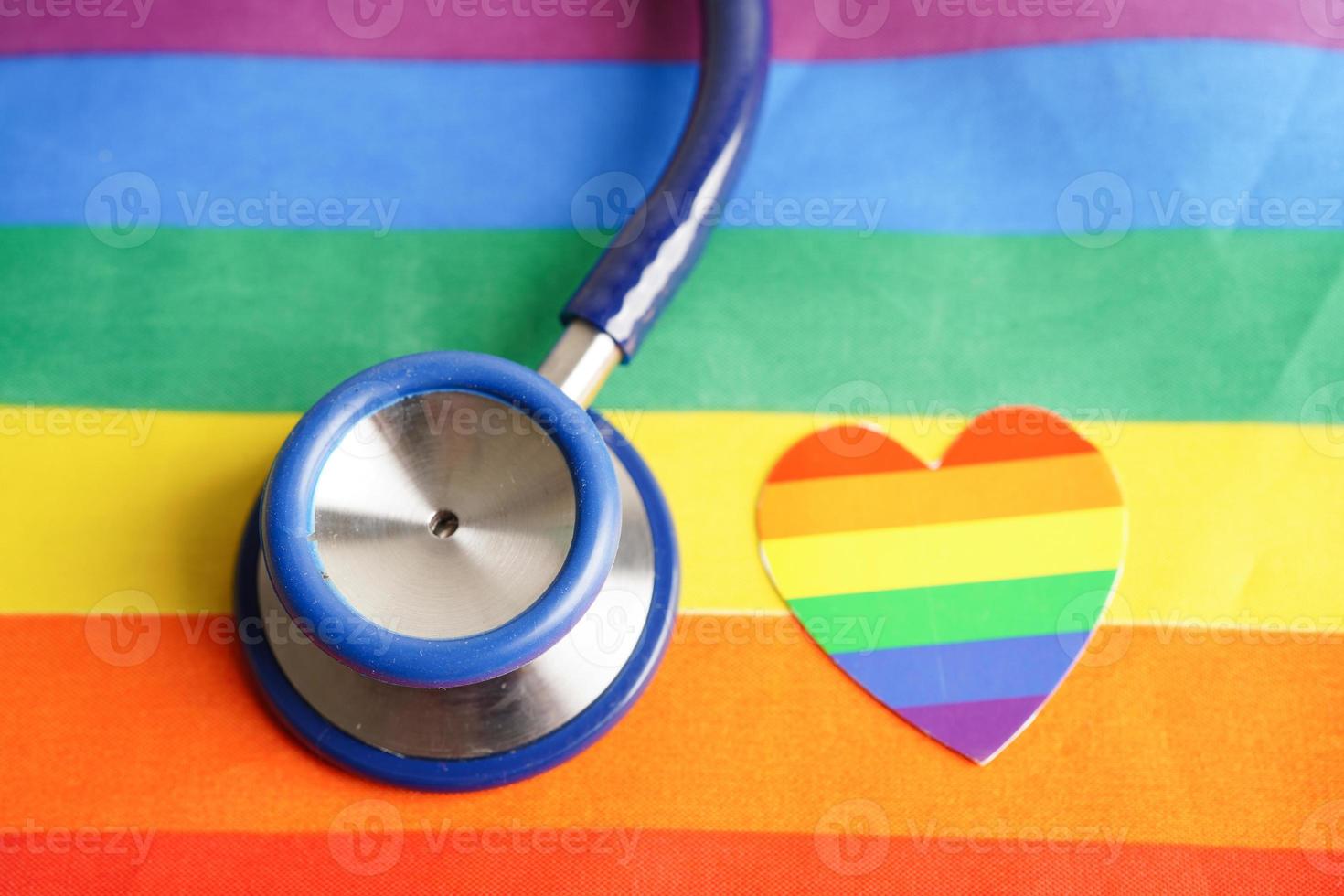 LGBT symbol, Stethoscope with rainbow ribbon, rights and gender equality, LGBT Pride Month in June. photo