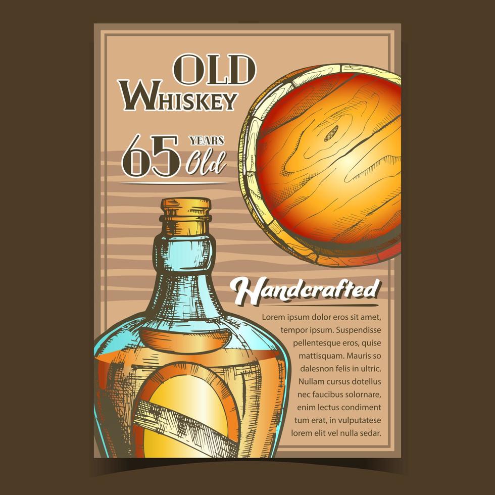 vector de banner de publicidad de whisky antiguo hecho a mano