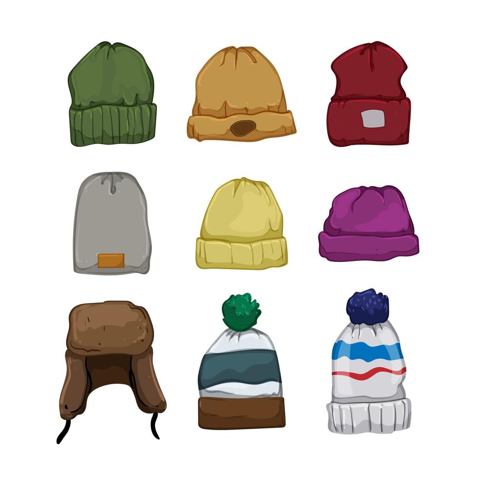 winter hat man set cartoon vector illustration