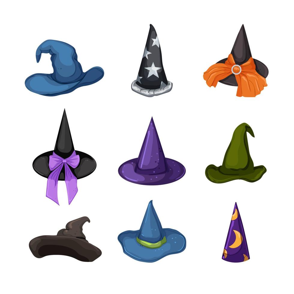 wizard hat set cartoon vector illustration