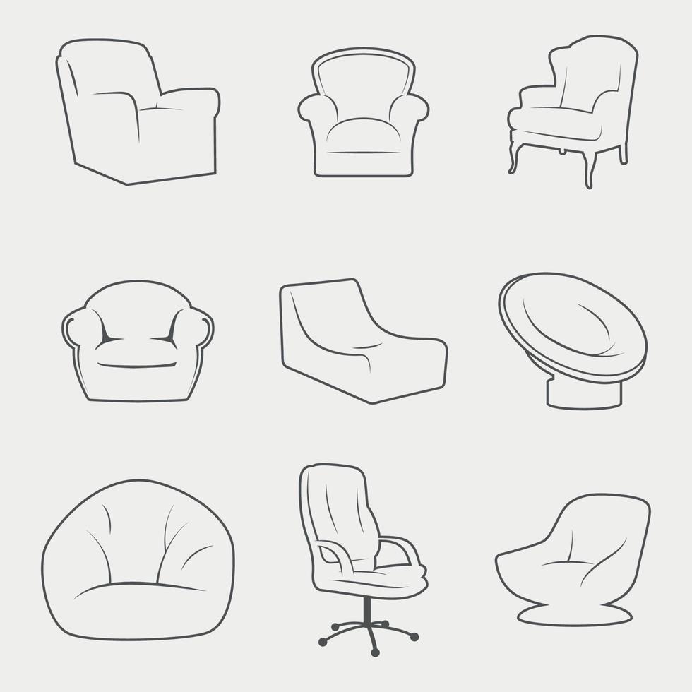 Set of isolated icons on a theme chairs vector