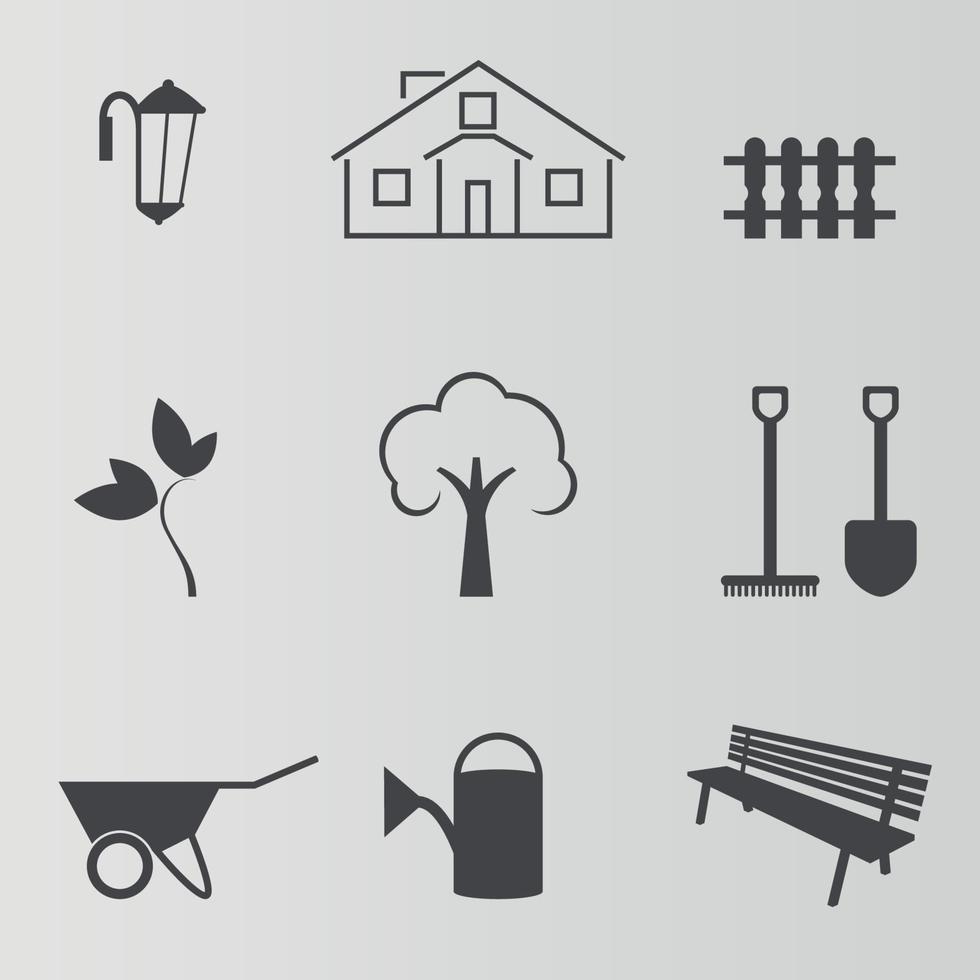 Set of icons on a theme yard, isolated, sihlouette vector