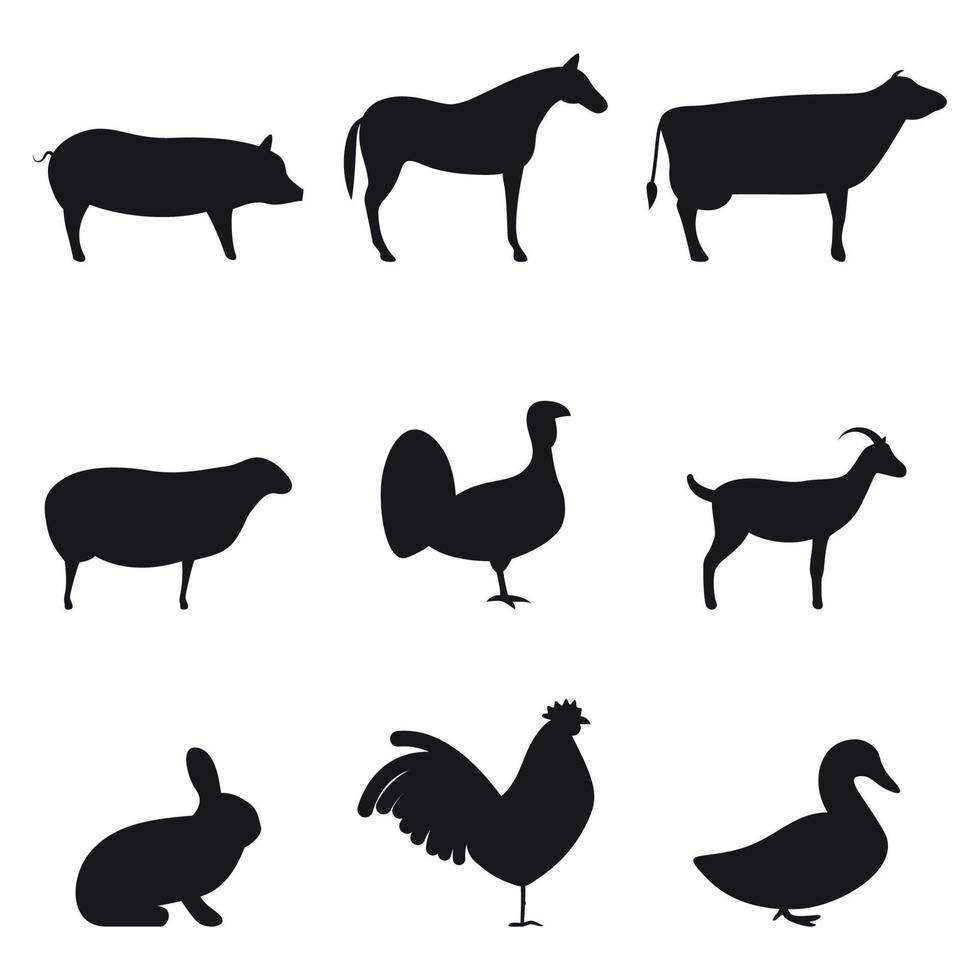 conjunto de iconos aislados sobre un tema animales agrícolas vector