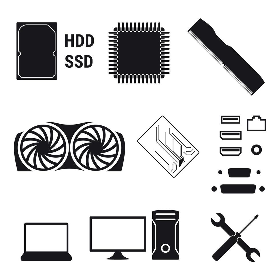 conjunto de iconos aislados en un hardware informático temático vector