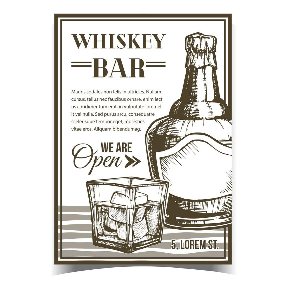 vector de cartel de publicidad creativa de barra de whisky