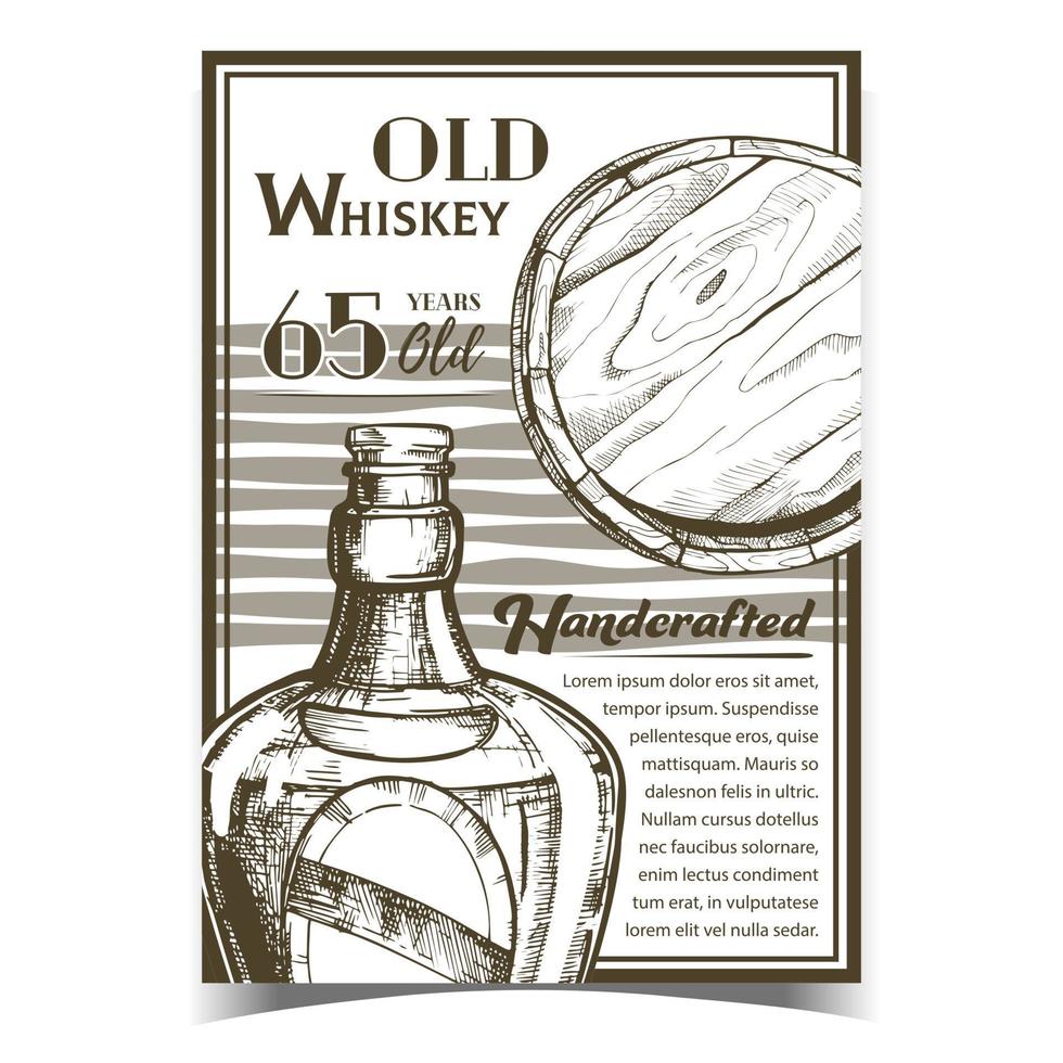 vector de banner de publicidad de whisky antiguo hecho a mano