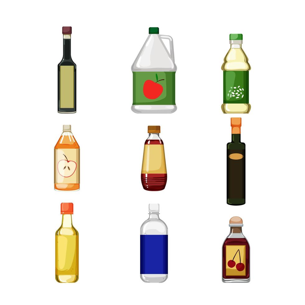 vinegar bottle set cartoon vector illustration