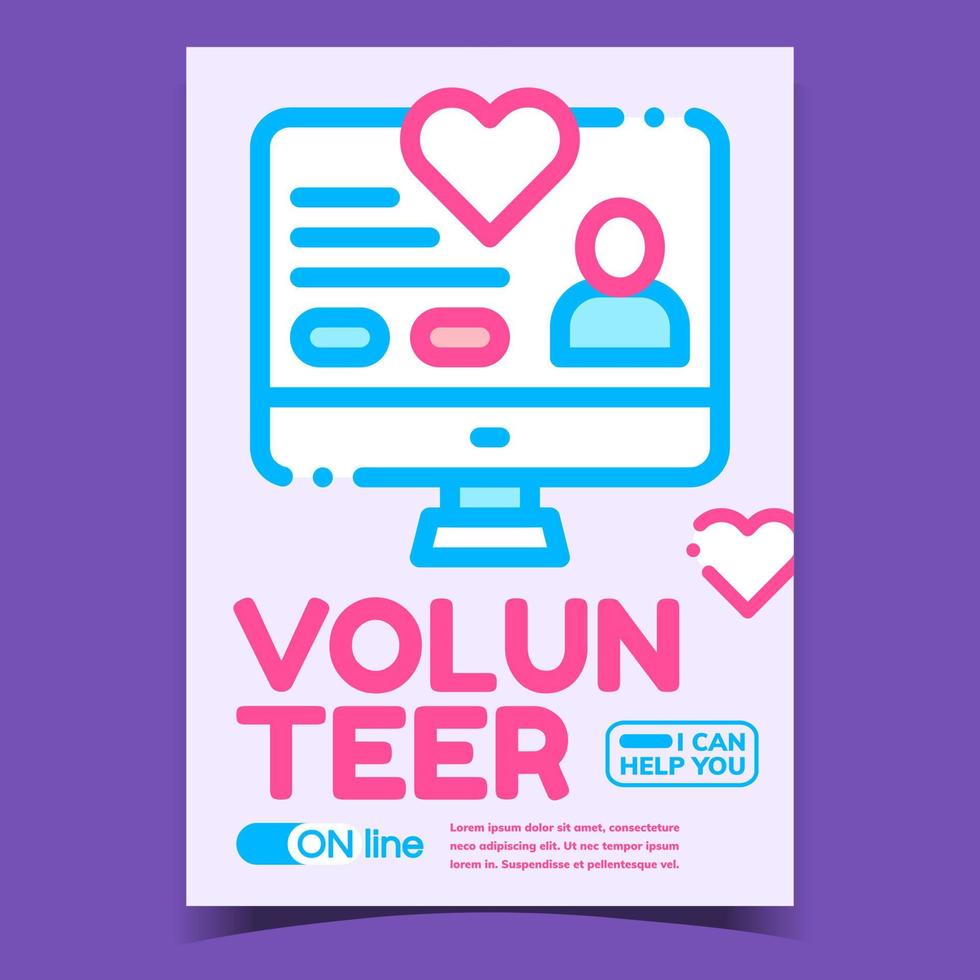 Volunteer Online Help Advertising Banner Vector