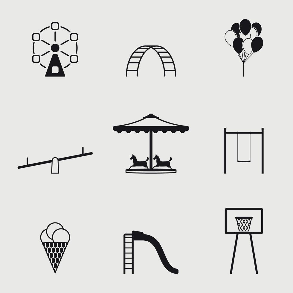 conjunto de iconos aislados en un parque de atracciones temático vector
