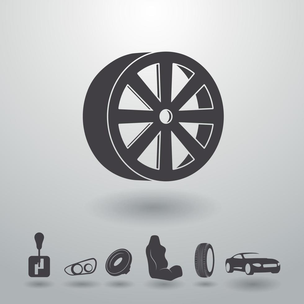 Set of isolated icons on a theme Automobile parts with shadow vector