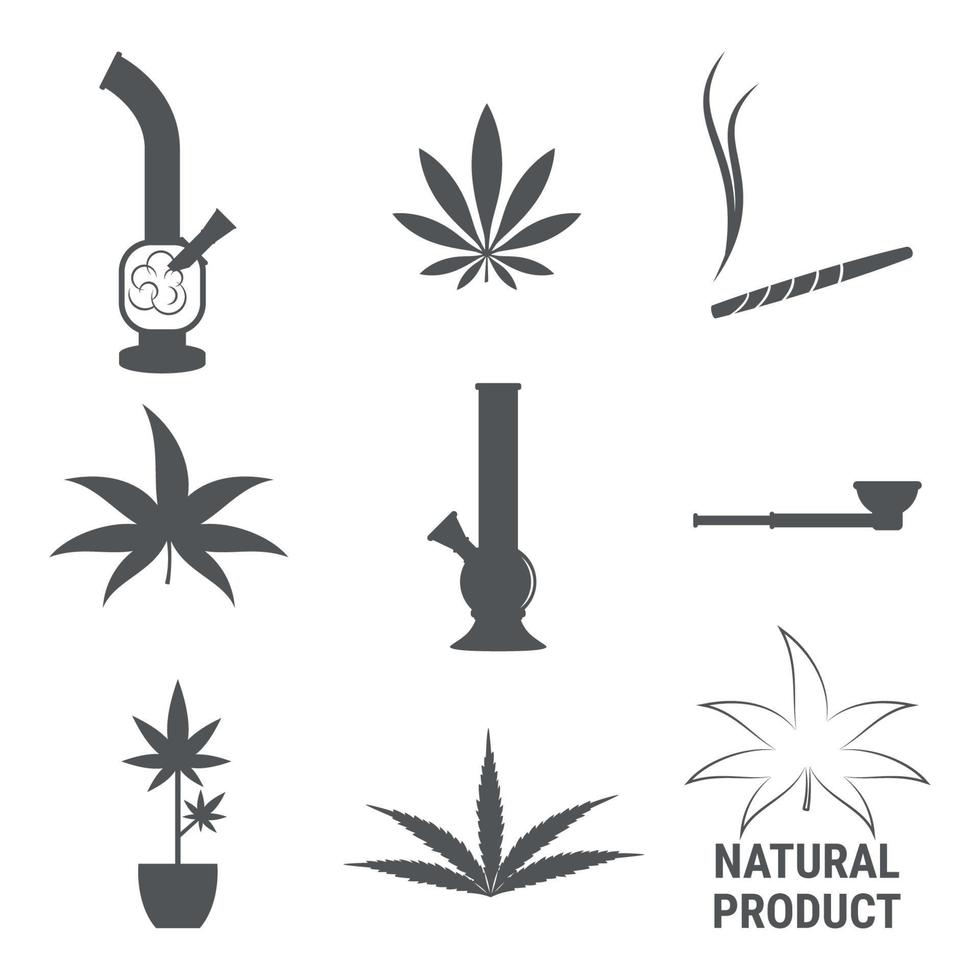 Set of isolated icons on a theme cannabis vector