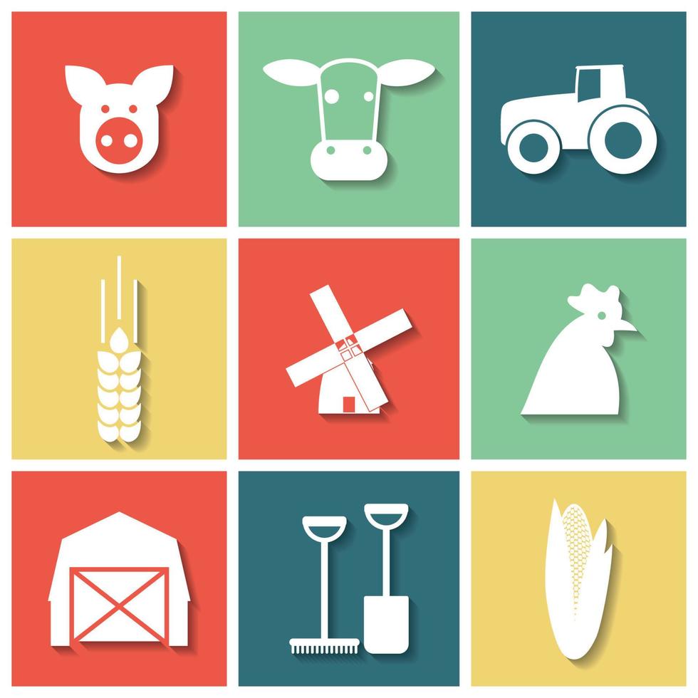 conjunto de iconos aislados en una granja temática en estilo plano vector