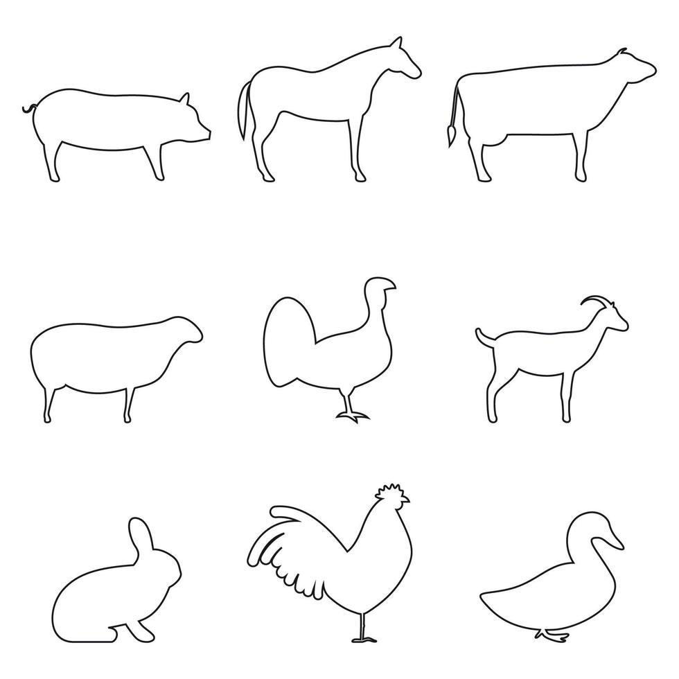 conjunto de iconos aislados sobre un tema agricultura animales vector