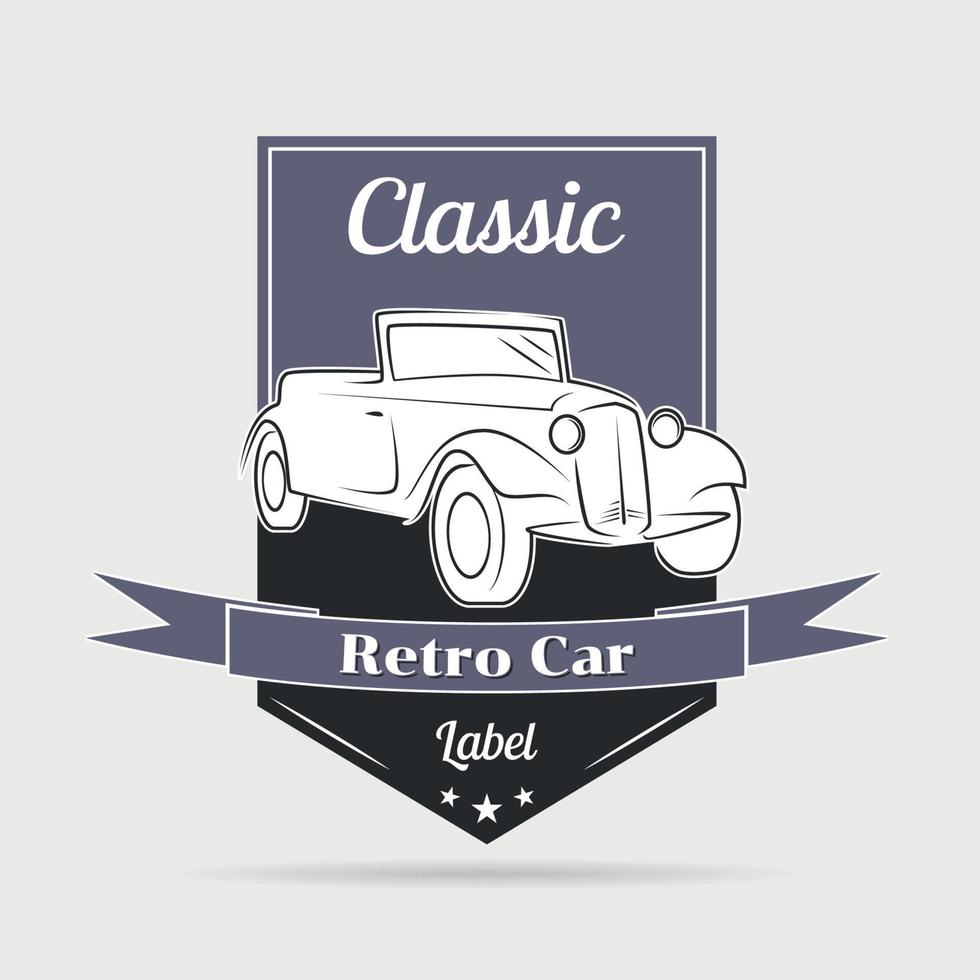 ilustración sobre el tema de un coche retro, logotipo, etiqueta, azul, negro vector